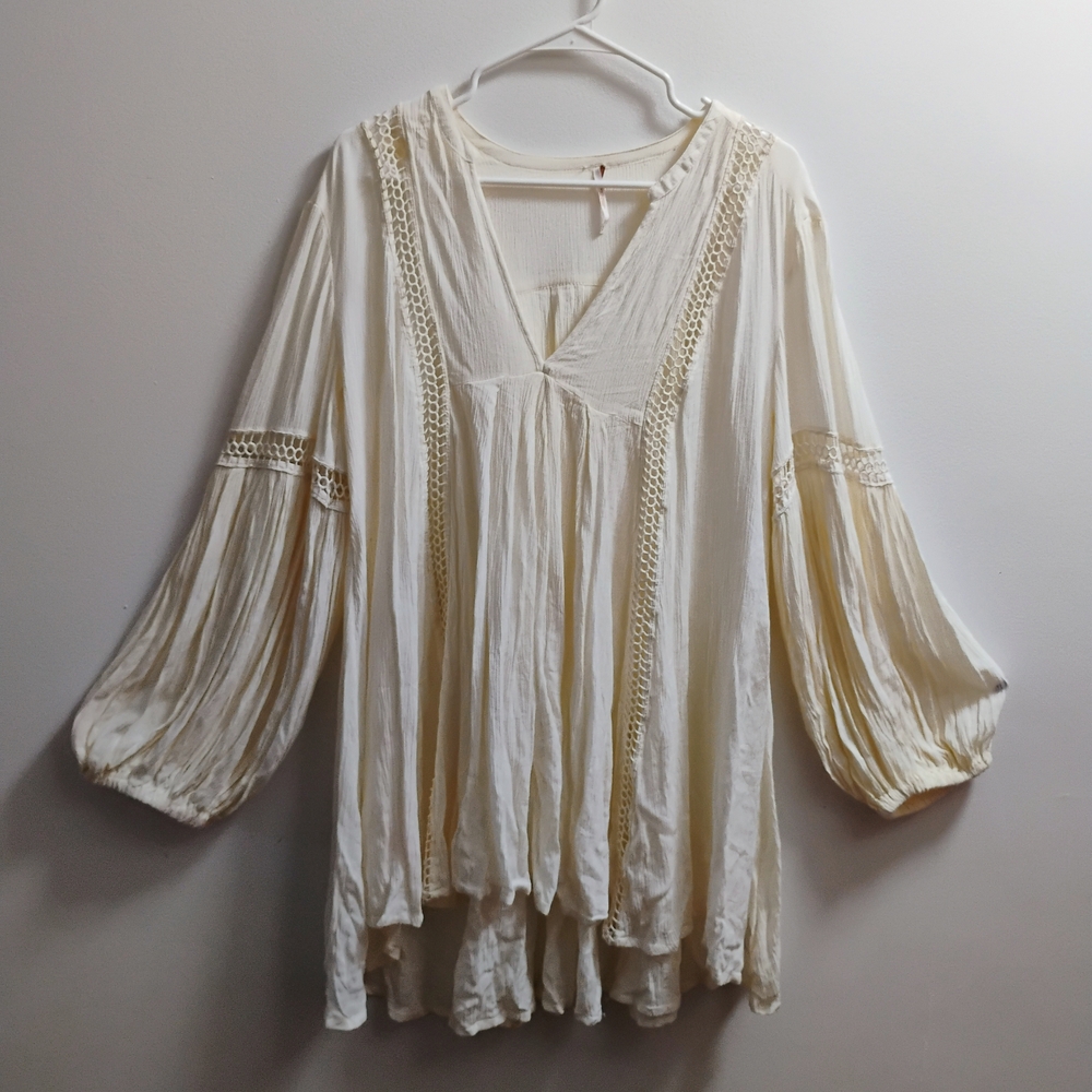 Free People Cream Puff Sleeve Tunic with Ruffled Details